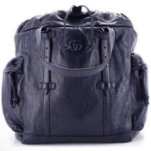 Gucci Pre-Loved Tonal GG Drawstring Tote Leather, Blue